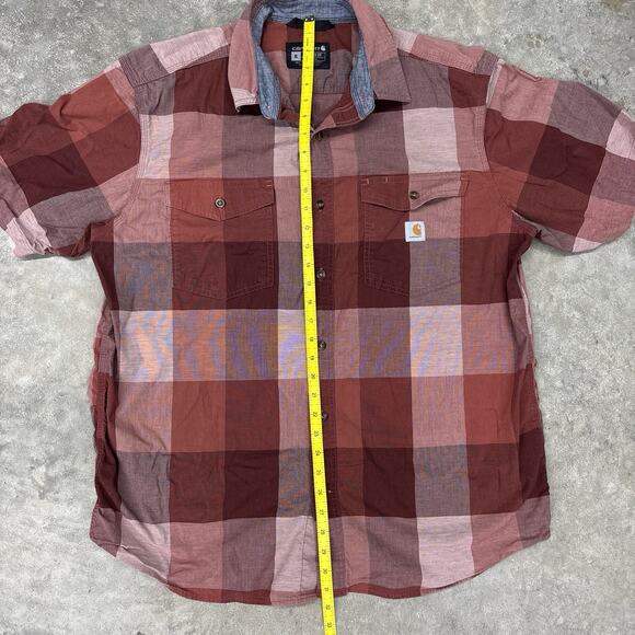 Carhartt Button Up Shirt Mens Extra Large Maroon Buffalo Plaid Comfort Relaxed - Picture 6 of 10